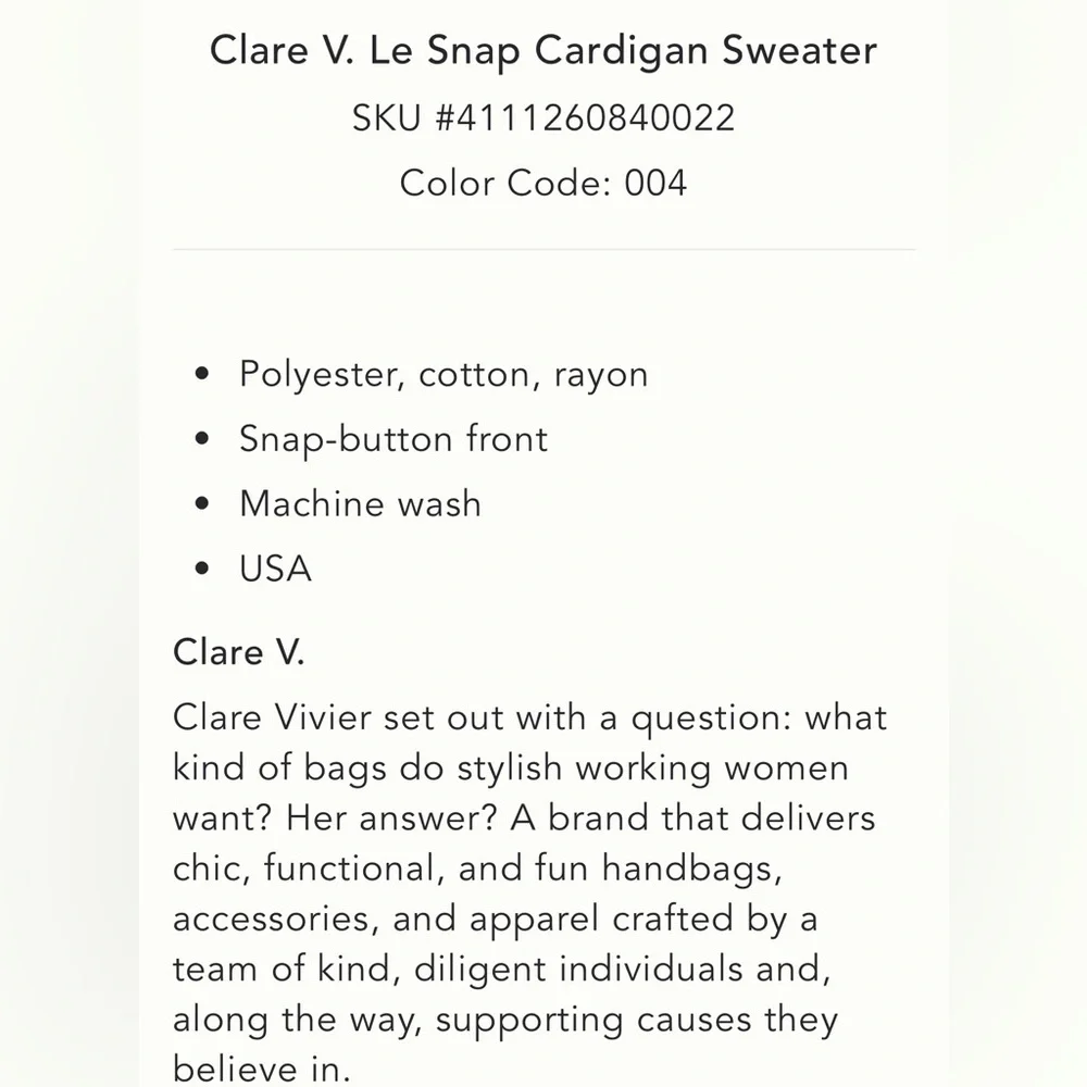 Clare V. Le Snap Cardigan Medium - Picture 6 of 10